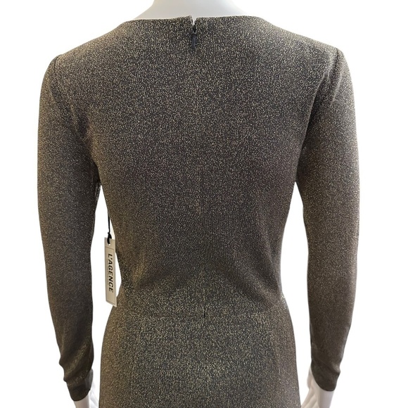 L’Agence Womens Size 2 Dries Gold/Blue Metallic V-Neck Mini Ruched Dress Party - Picture 7 of 16